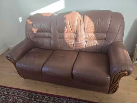 Photo of free brown leather sofa and stool (Dalkeith EH22) #1