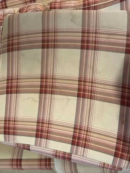 Photo of free Cream and red checked sofa (Biddulph Moor) #3