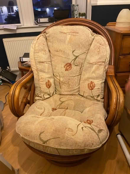 Photo of free Wicker chair and cushion (G64) #1