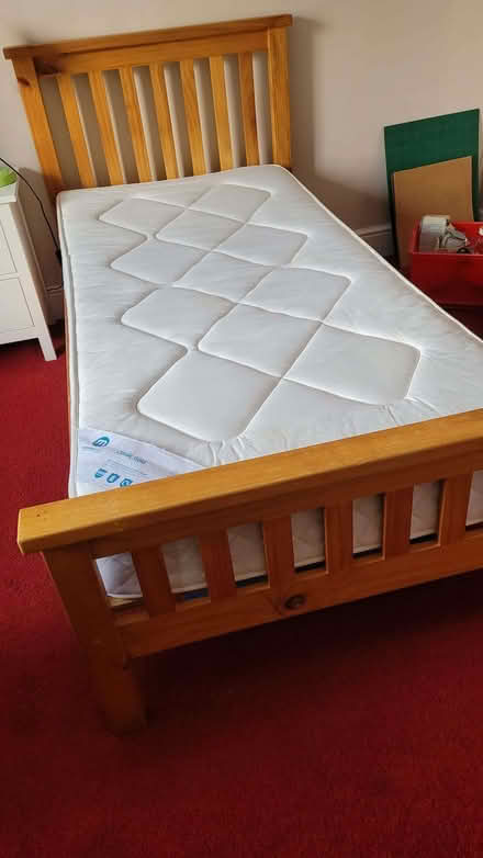 Photo of free Single pine bed with mattress (Bradford on Avon BA15) #3