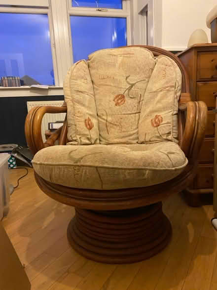 Photo of free Wicker chair and cushion (G64) #2