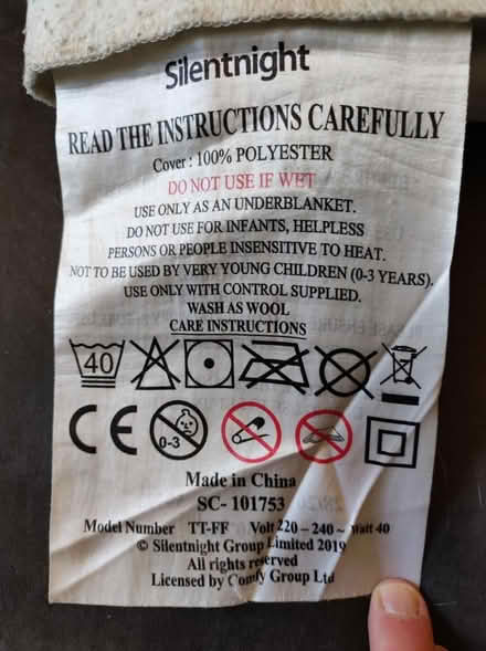 Photo of free Single electric blanket (East Acton W12) #2