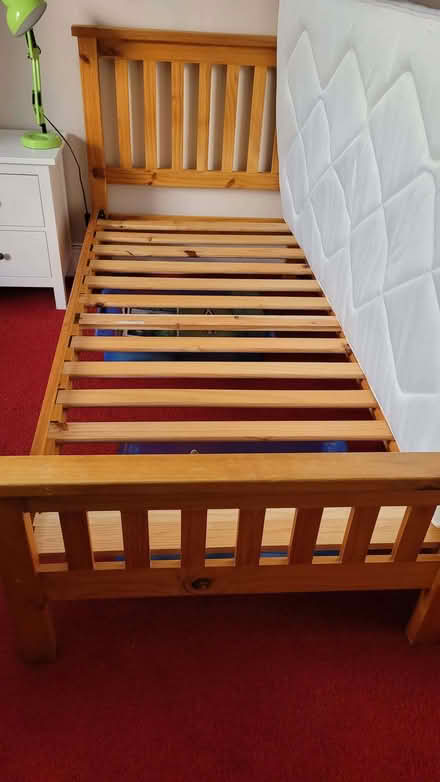 Photo of free Single pine bed with mattress (Bradford on Avon BA15) #4