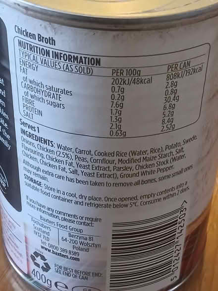 Photo of free 2 tins Baxters soup best before feb 2026 (Westbury Fields BS9) #2