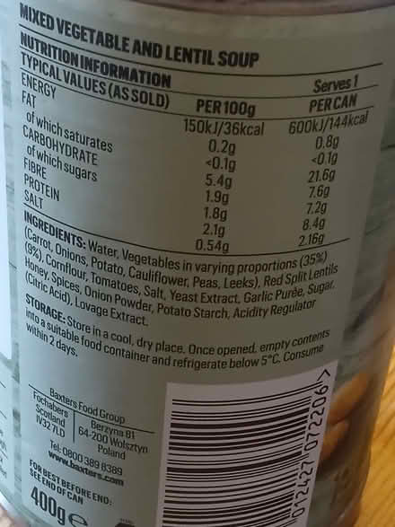 Photo of free 2 tins Baxters soup best before feb 2026 (Westbury Fields BS9) #3