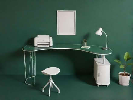 Photo of free curved home desk with swivel table for printer and shelf (Earls Court W14) #1