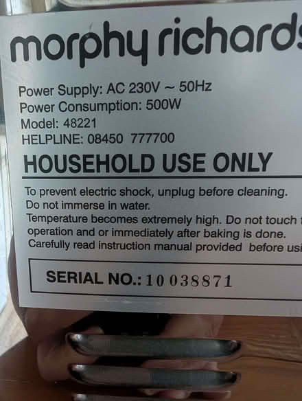 Photo of free Morphy Richards breadmaker (Churchend RG30) #2