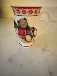 Photo of free M&S Bone China Mug with a Teddy on a sleigh and skis (Balcombe RH17) #1