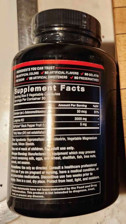 Photo of free L-Argenine, 3,000 mg, unopened (High Falls) #2