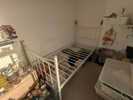 Photo of free Single bed frame, white metal (Lower Weston) #1