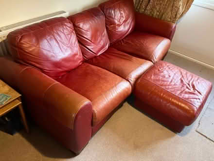 Photo of free Red leather dfs sofa and chair , must collect before Thursda (Whittington WS14) #1