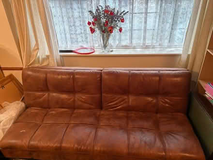 Photo of free Faux leather brown sofa 3/4 seater (Lancing) #1