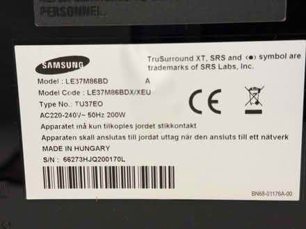 Photo of free Samsung 37” HD TV (WD189SB) #2