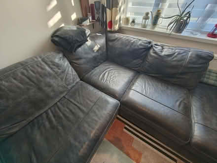 Photo of free Grey/black leather sofa (Pennyland MK15) #3