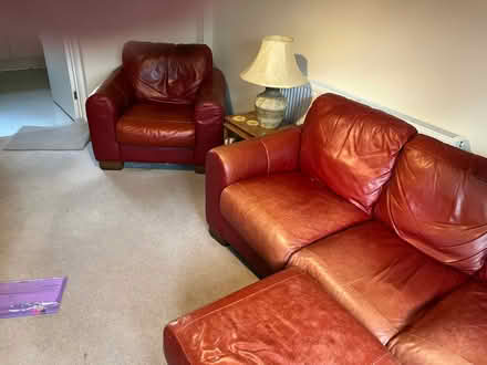 Photo of free Red leather dfs sofa and chair , must collect before Thursda (Whittington WS14) #3