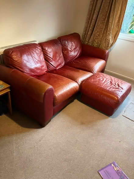 Photo of free Red leather dfs sofa and chair , must collect before Thursda (Whittington WS14) #2