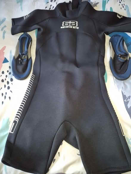 Photo of free Wetsuit - Men's L shortie plus swim shoes (Kingston KT2) #1