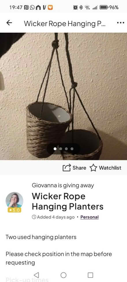 Photo of free Two hanging planters (SW15 Putney Vale) #1