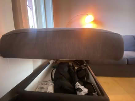 Photo of free Dark Blue L shaped sofa with storage compartment (Kennington SW9) #3