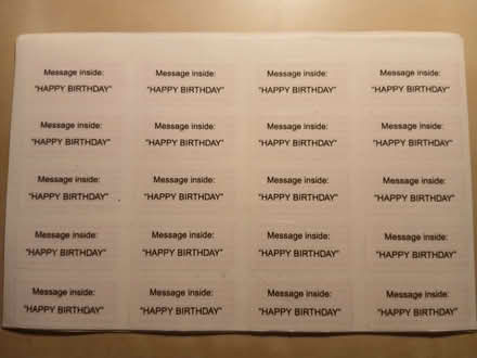 Photo of free Small clear labels saying 'Message inside: HAPPY BIRTHDAY' (Beaconsfield HP9) #1