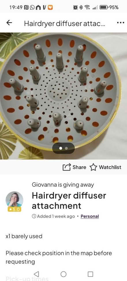 Photo of free Hairdryer diffuser (SW15 Putney Vale) #1