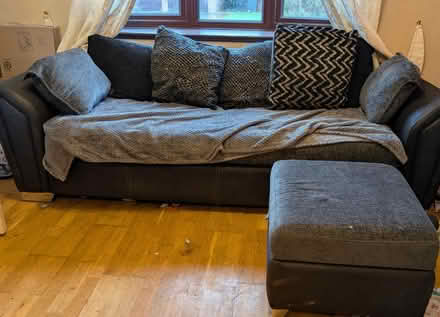 Photo of free Large black grey sofa +footstool (Cubbington CV32) #1
