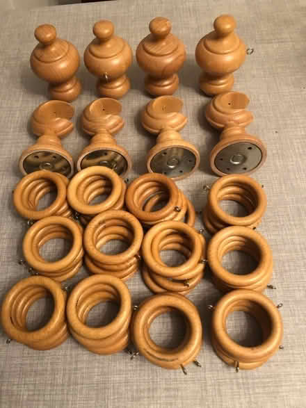 Photo of free Wooden curtain pole ends and supports ends plus rings (AB16) #1