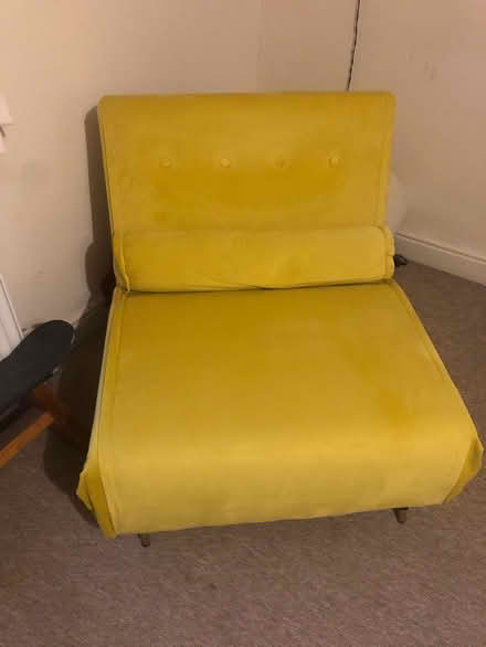Photo of free Yellow Velvet sofa bed chair (Formby, L37) #1
