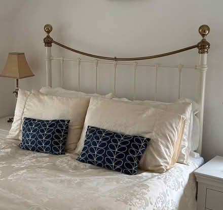 Photo of free Brass & white metal bed head (double) (South Field House NE65) #1