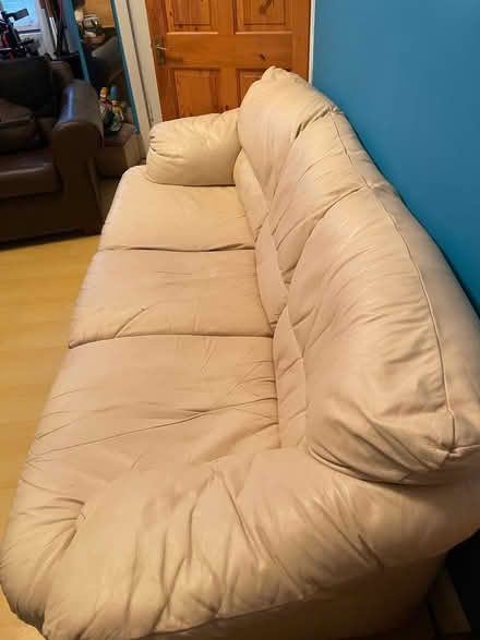 Photo of free Three Seater cream leather couch (Leeds LS9 Harehills) #1