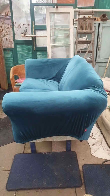 Photo of free 2 seater Sofa with Teal cover (Llandrindod LD1) #3