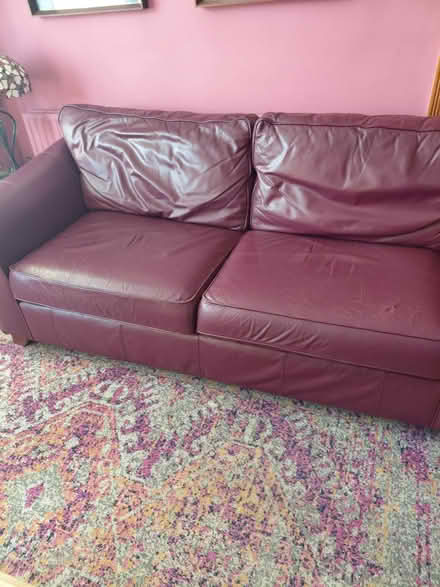 Photo of free Burgundy soft leather 3 seater sofa (Plumstead SE18) #2