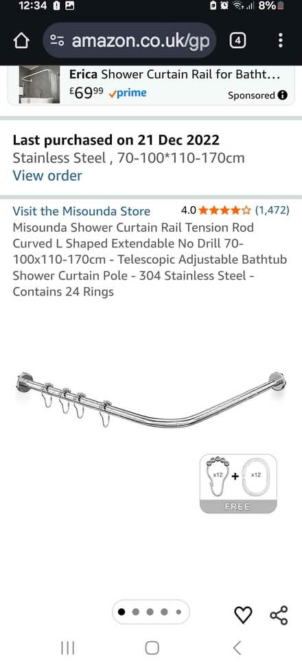 Photo of free Shower curtain rail (Fairfield Park) #2