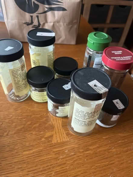 Photo of free Empty spice bottles and lids (Campbell) #1