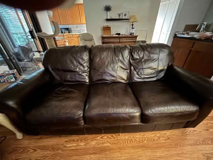 Photo of free Brown Leather Lane Couch (Tigard OR near the high school) #3