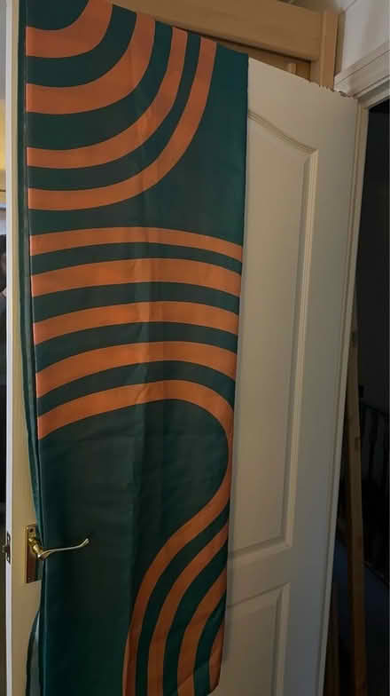 Photo of free Shower curtain green with orange striped pattern (Lewes BN7) #1
