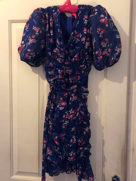 Photo of free Blue chiffon dress with puff sleeves, size 10 (Cavendish DE23) #1
