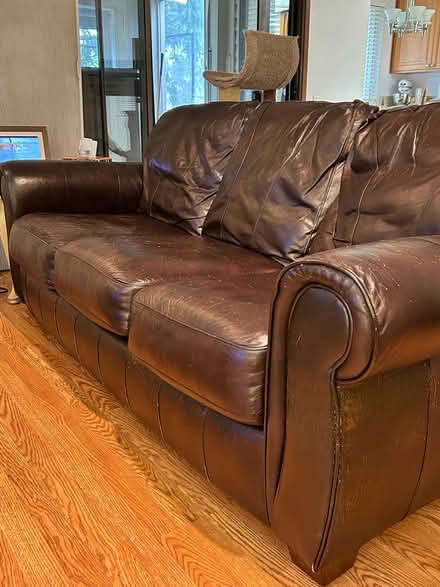 Photo of free Brown Leather Lane Couch (Tigard OR near the high school) #1