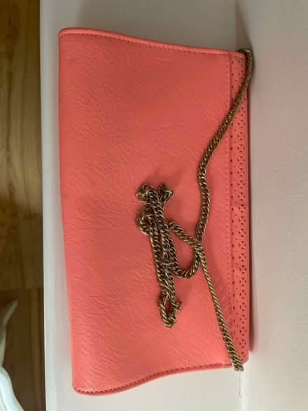 Photo of free Coral Pink Clutch Bag with Gold Chain & Perforated Detail (West Brompton SW6) #3