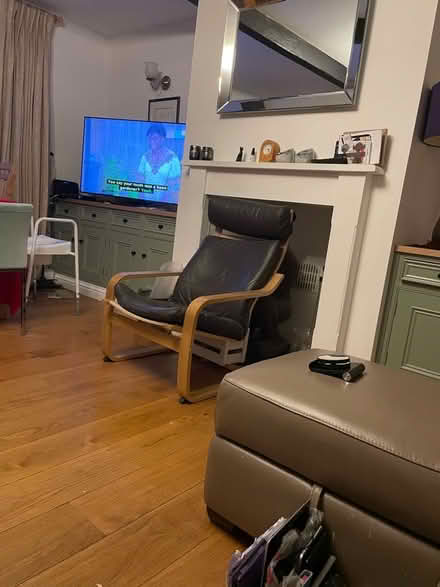 Photo of free Ikea Poang with black leather cushion and head rest (Kirkburton HD8) #1