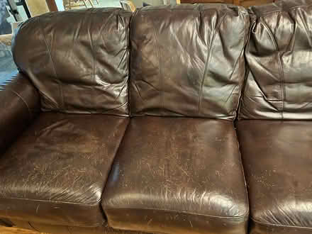 Photo of free Brown Leather Lane Couch (Tigard OR near the high school) #2