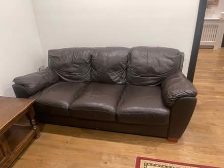 Photo of free Brown leather 3 seater sofa (BR1) #1