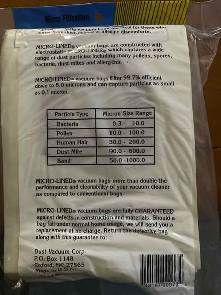 Photo of free Vacuum cleaner bags (New Egypt, 08533) #2