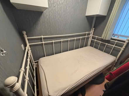 Photo of free IKEA cream metal single bed (Great Sankey) #3