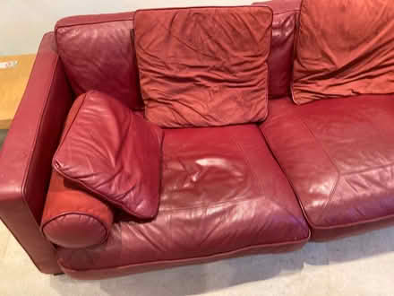 Photo of free Large red dfs leather sofa (Binfield RG42) #4