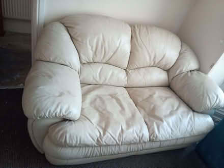 Photo of free Two-seater white leather sofa (Heaton Chapel SK4) #1