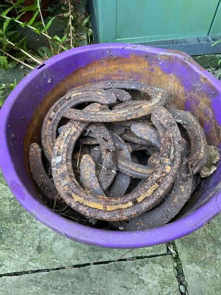 Photo of free Bucket of used horseshoes (Greaves LA1) #1