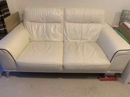 Photo of free white leather sofa (1 leg missing) (Lambeth SE11) #1
