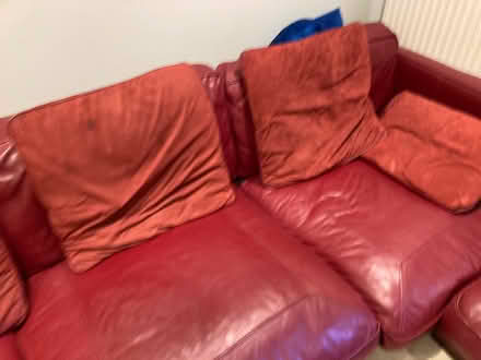 Photo of free Large red dfs leather sofa (Binfield RG42) #3