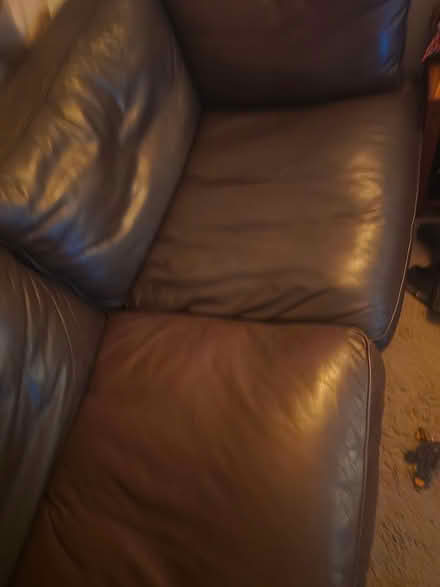 Photo of free Brown leather sofa (North Baddesley, Southampton) #2